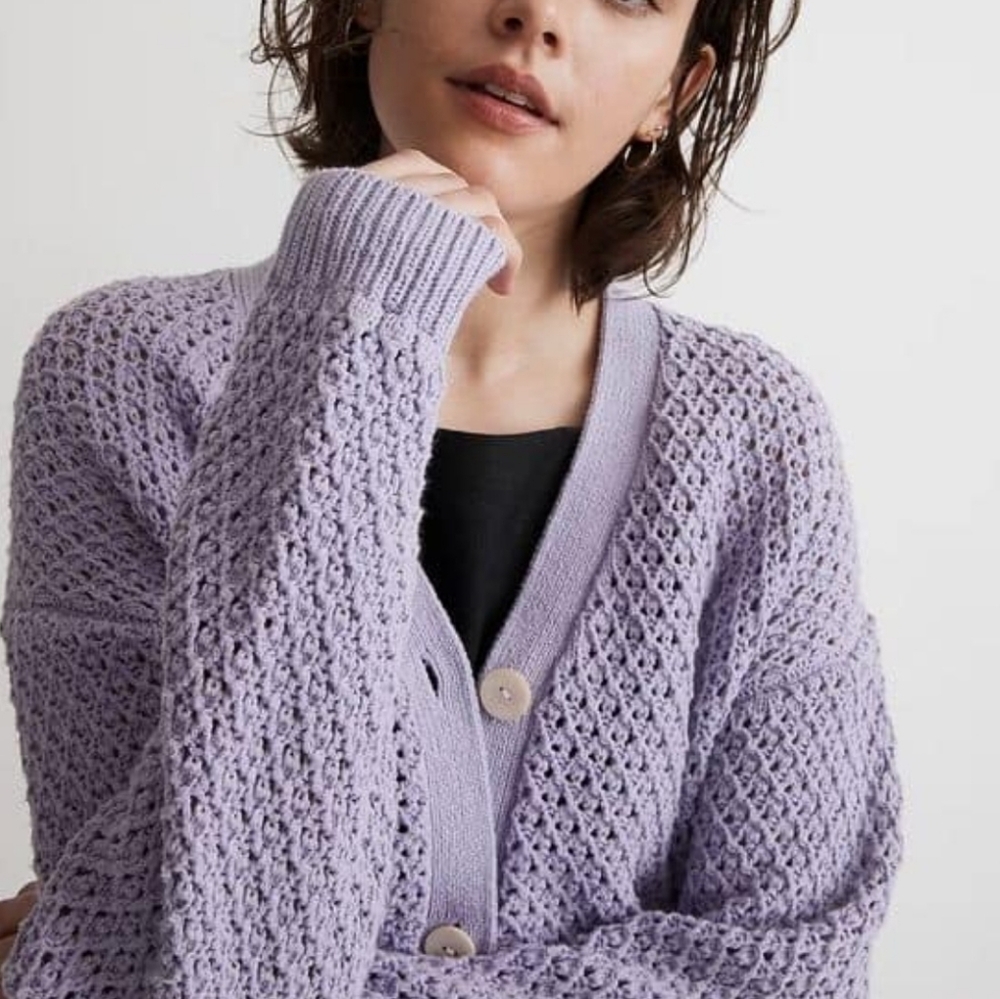 Madewell Open-Knit Cardigan Sweater Lavender Lilac Size XXS Oversized NWOT